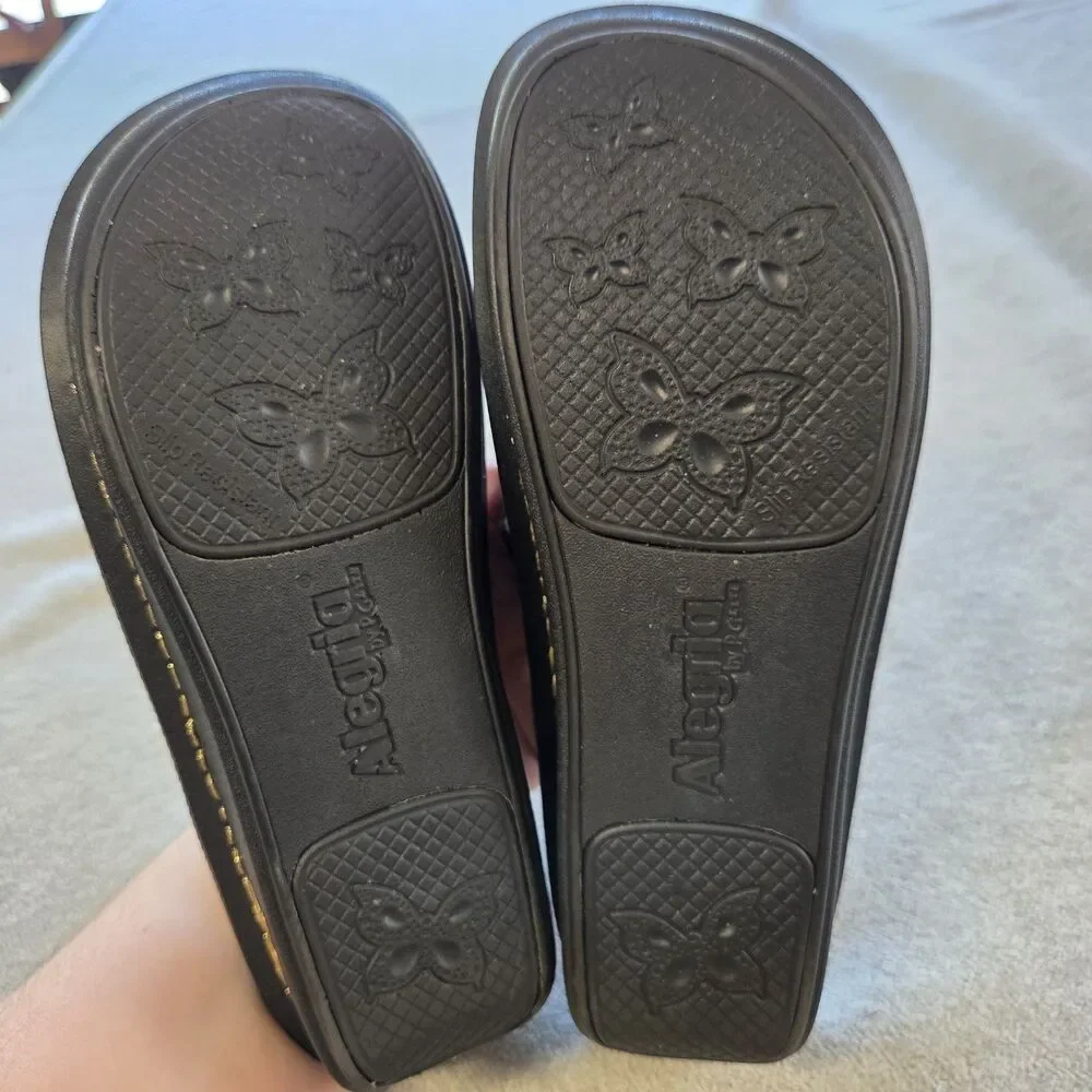 Alegria Carina Thong Leather Sandals Black Coal CAR-7406 Womens Size 37 Boho